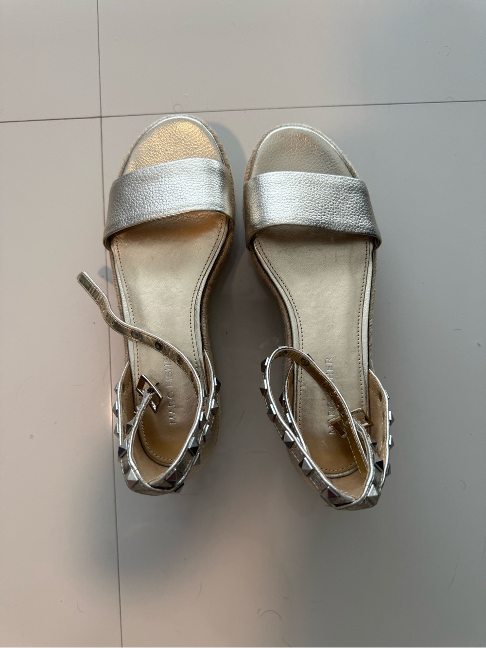 Marc Fisher Metallic Gold Studded Ankle-Strap Sandals